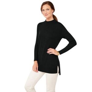 Talbots Merino Wool Ribbed Trim Pullover Sweater Black Medium